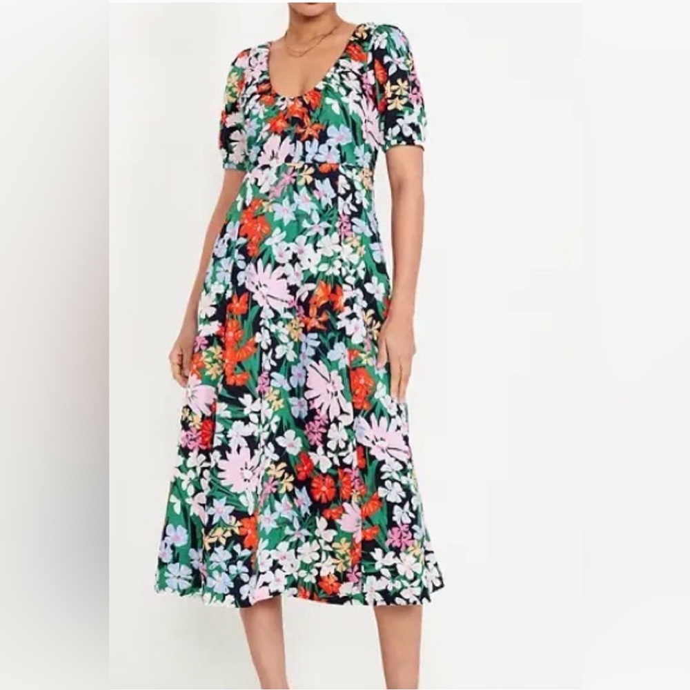 LIKE NEW Old Navy Puff-Sleeve Midi Swing Dress Floral Print - Size XL